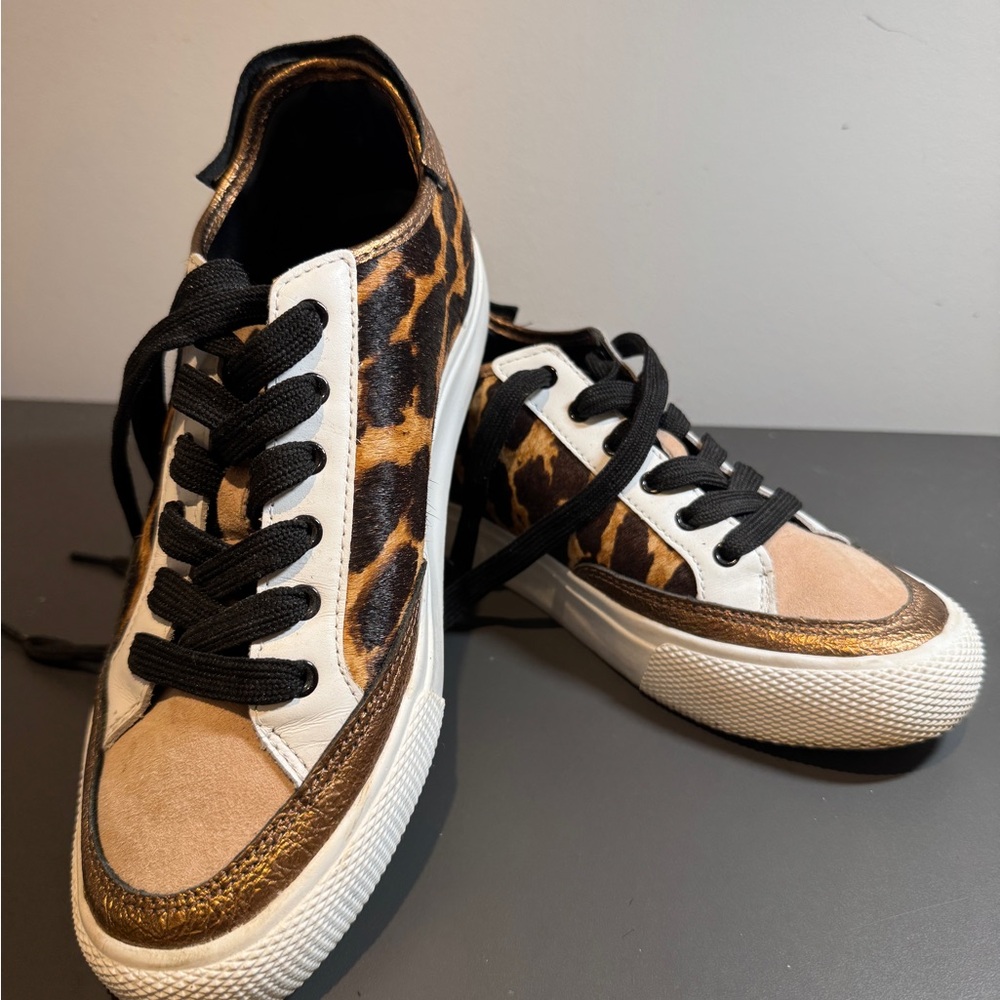 DKNY Leopard Print Sneakers with Gold and Black Accents